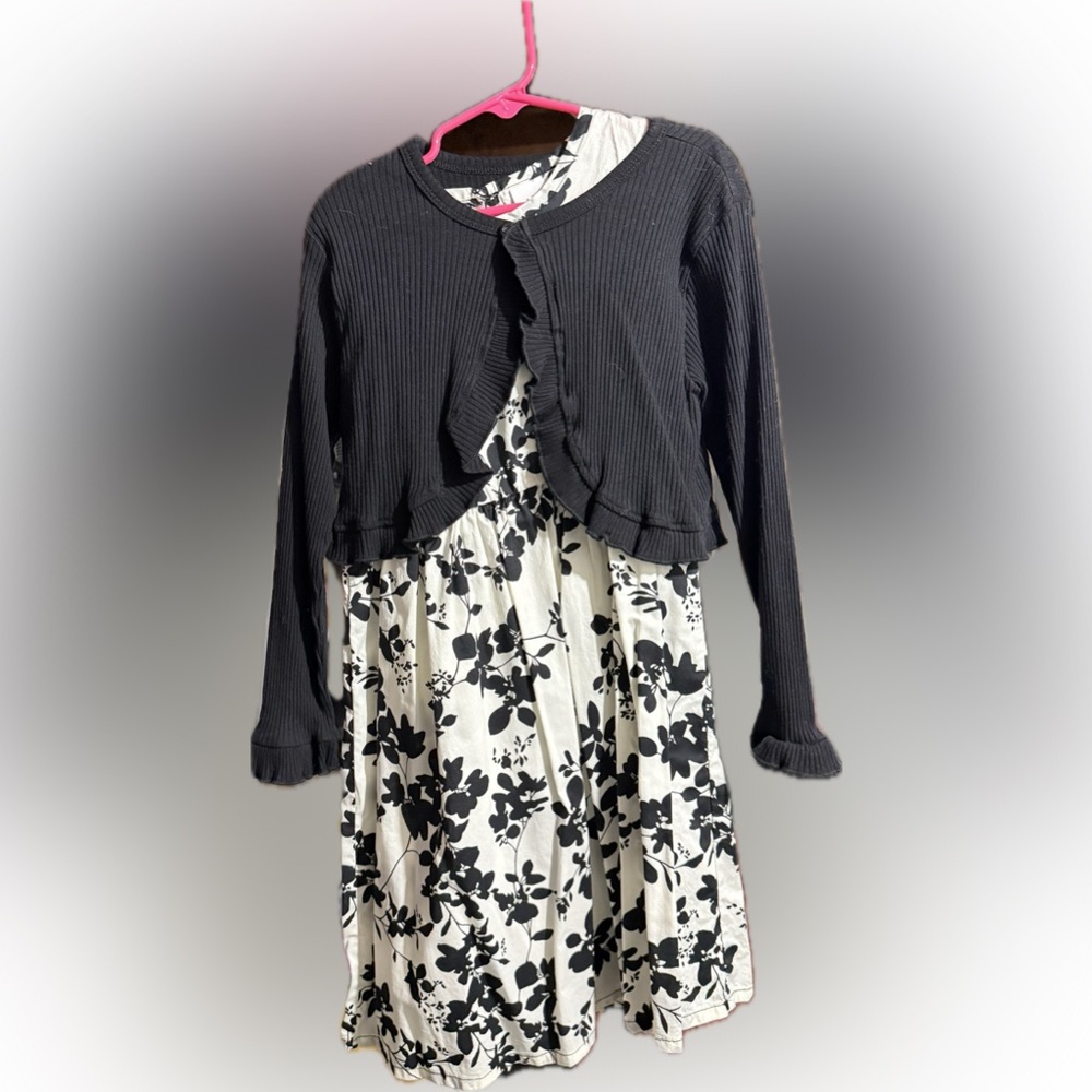 Black and White Formal Long Sleeve Crew Neck Dress